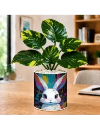 Artificial Tree Ceramic Photo Pot With White Stones 3x4 Inch (F166647)