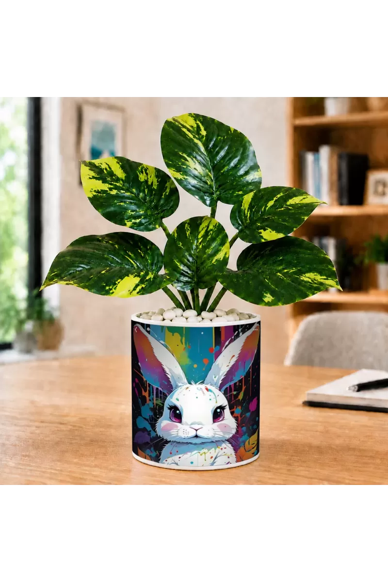 Artificial Tree Ceramic Photo Pot With White Stones 3x4 Inch (F166647)