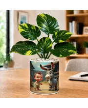 Artificial Tree Ceramic Photo Pot With White Stones 3x4 Inch (F166650)