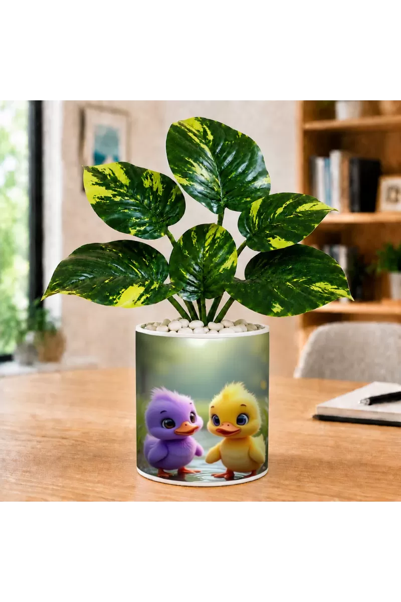 Artificial Tree Ceramic Photo Pot With White Stones 3x4 Inch (F166652)