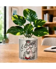 Artificial Tree Ceramic Photo Pot With White Stones 3x4 Inch (F166654)