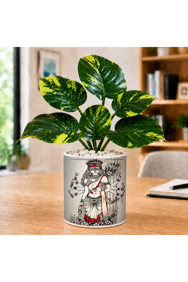 Artificial Tree Ceramic Photo Pot With White Stones 3x4 Inch (F166654)