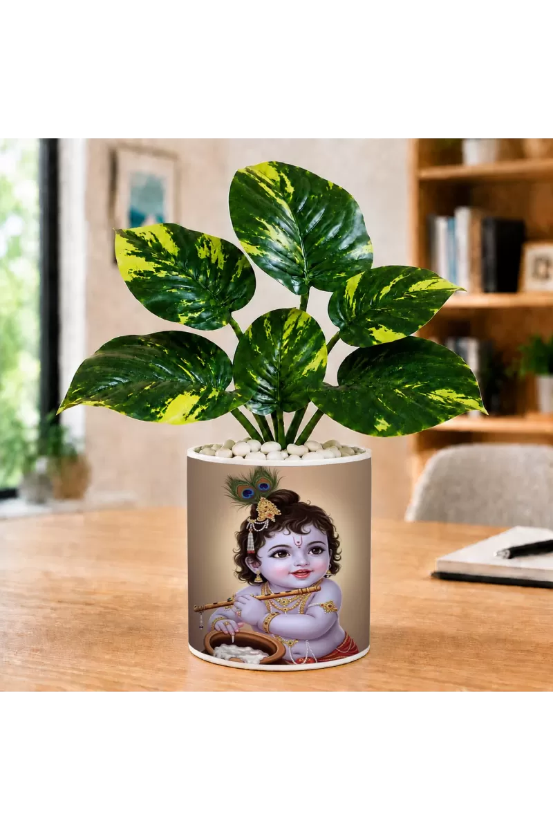 Artificial Tree Ceramic Photo Pot With White Stones 3x4 Inch (F166655)