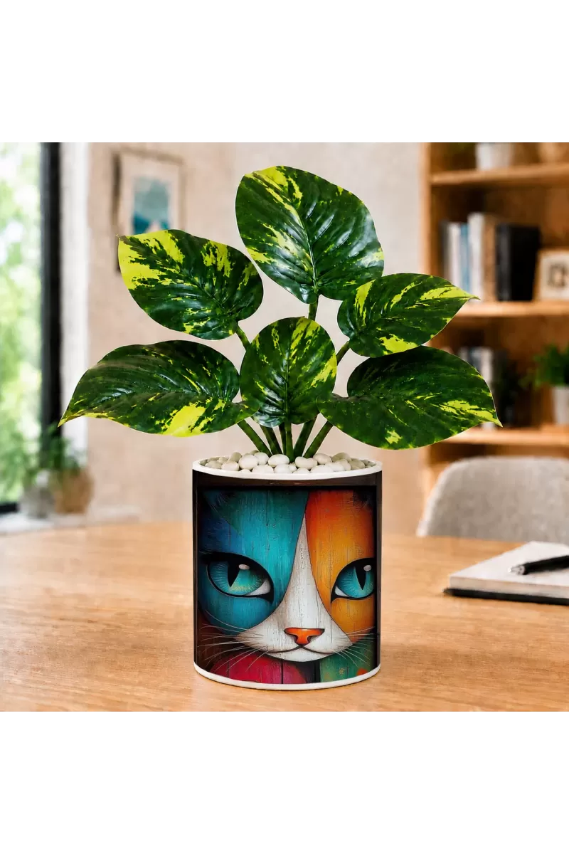 Artificial Tree Ceramic Photo Pot With White Stones 3x4 Inch (F166662)