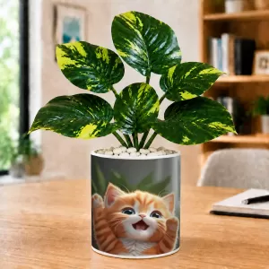 Artificial Tree Ceramic Photo Pot With White Stones 3x4 Inch (F166663)