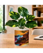 Artificial Tree Ceramic Photo Pot With White Stones 3x4 Inch (F166664)