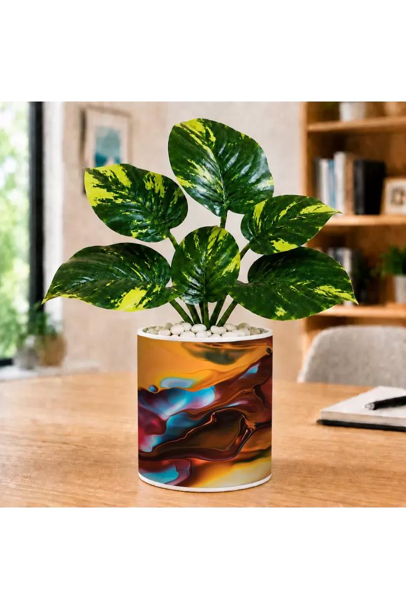 Artificial Tree Ceramic Photo Pot With White Stones 3x4 Inch (F166664)