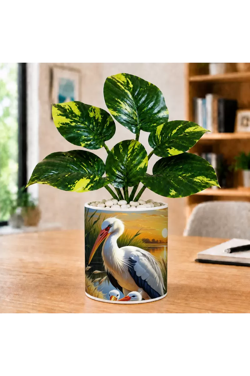 Artificial Tree Ceramic Photo Pot With White Stones 3x4 Inch (F166666)