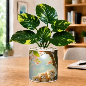 Artificial Tree Ceramic Photo Pot With White Stones 3x4 Inch (F166667)