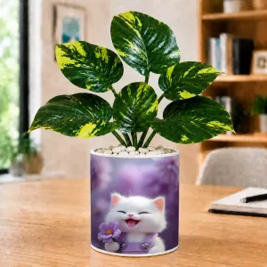 Artificial Tree Ceramic Photo Pot With White Stones 3x4 Inch (F166668)