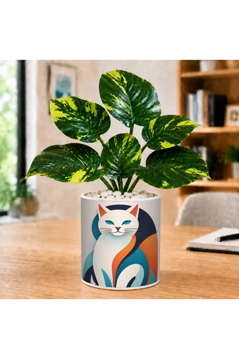 Artificial Tree Ceramic Photo Pot With White Stones 3x4 Inch (F166674)