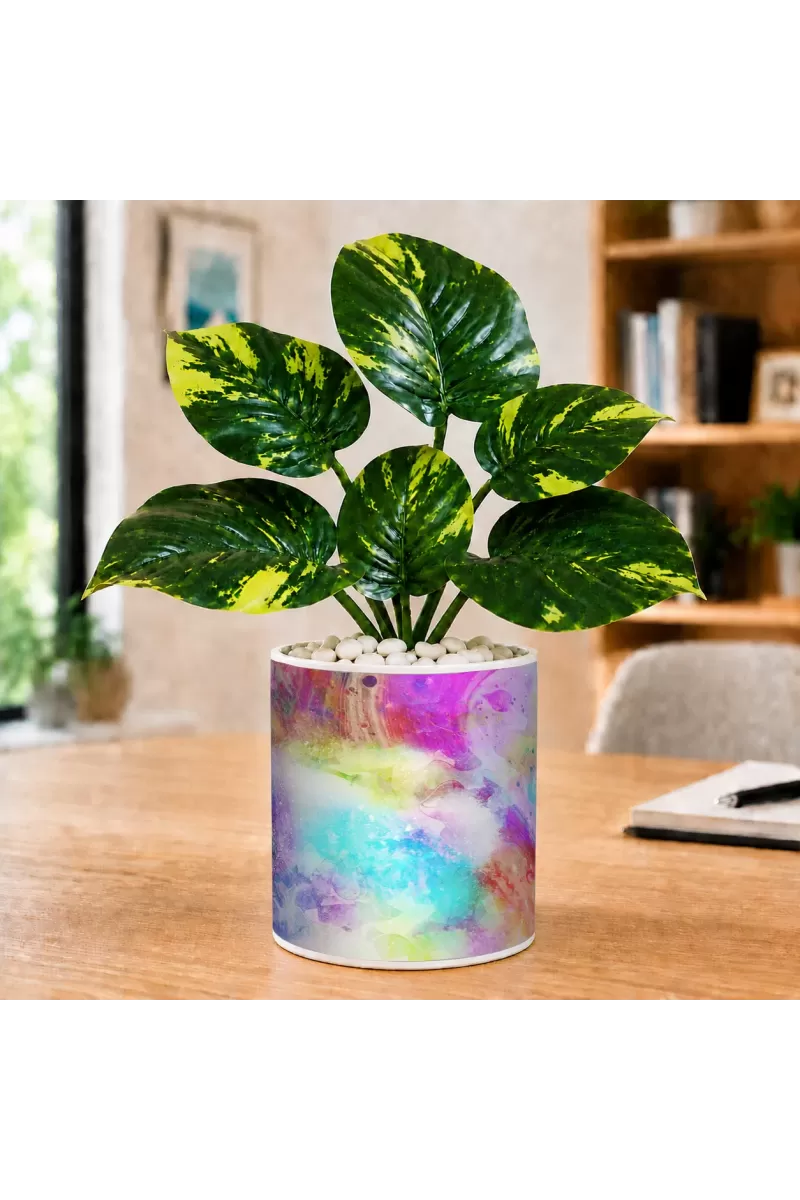 Artificial Tree Ceramic Photo Pot With White Stones 3x4 Inch (F166676)