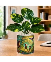 Artificial Tree Ceramic Photo Pot With White Stones 3x4 Inch (F166677)