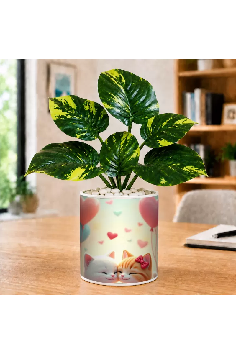 Artificial Tree Ceramic Photo Pot With White Stones 3x4 Inch (F166678)