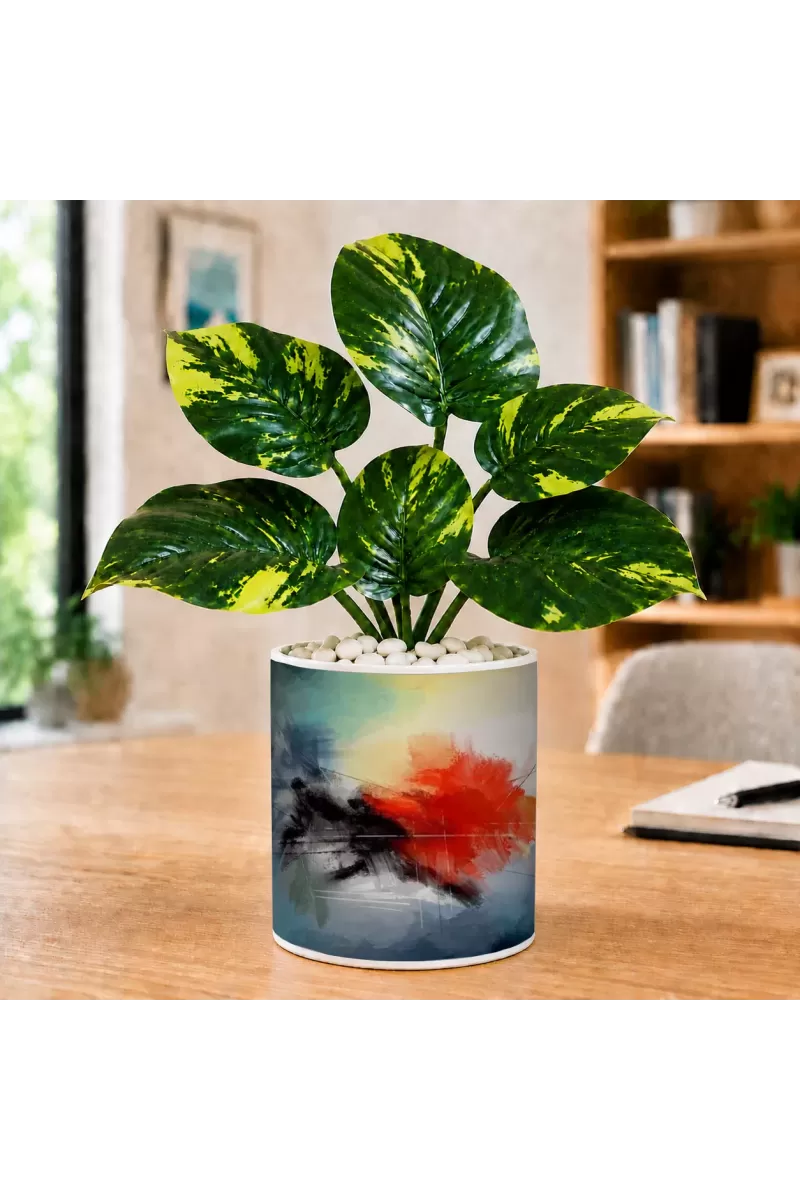 Artificial Tree Ceramic Photo Pot With White Stones 3x4 Inch (F166679)