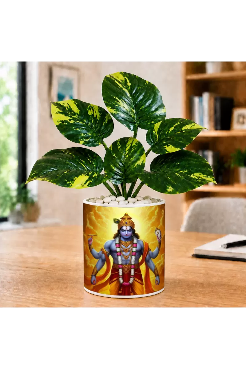 Artificial Tree Ceramic Photo Pot With White Stones 3x4 Inch (F166680)