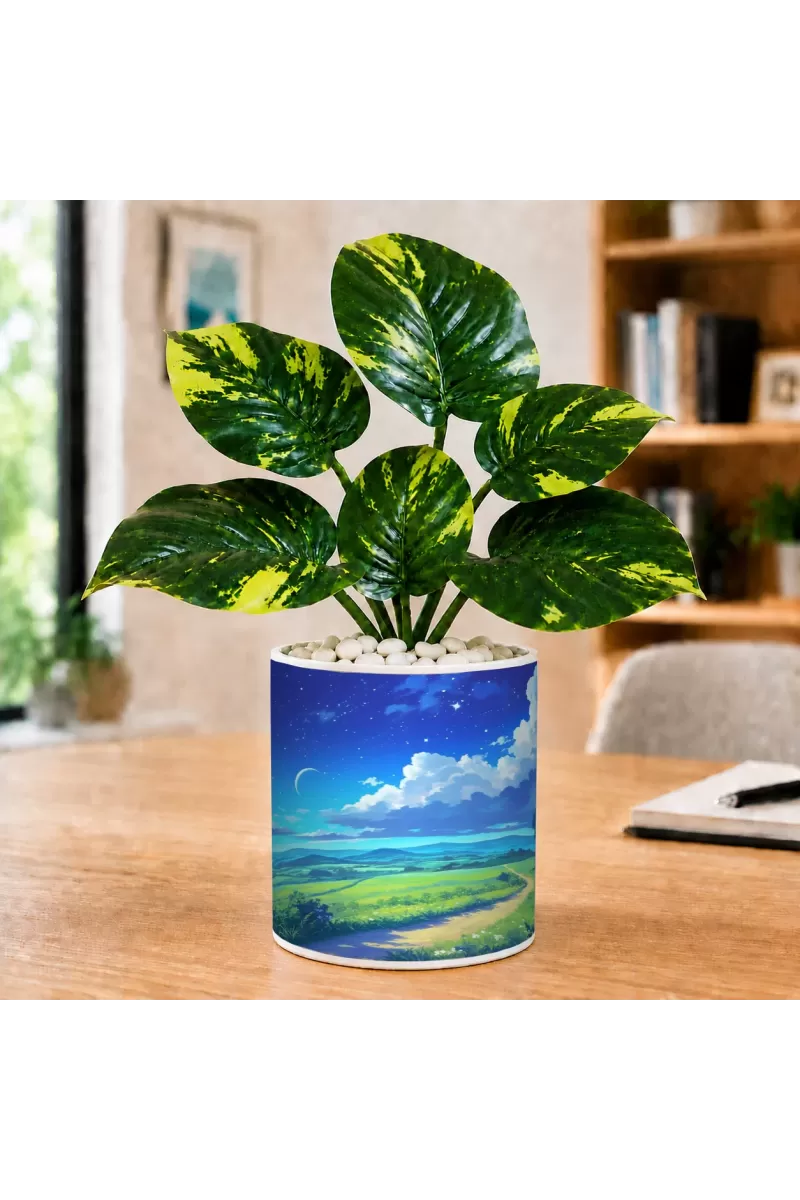 Artificial Tree Ceramic Photo Pot With White Stones 3x4 Inch (F166681)