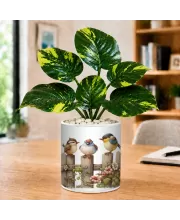 Artificial Tree Ceramic Photo Pot With White Stones 3x4 Inch (F166682)
