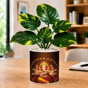 Artificial Tree Ceramic Photo Pot With White Stones 3x4 Inch (F166683)