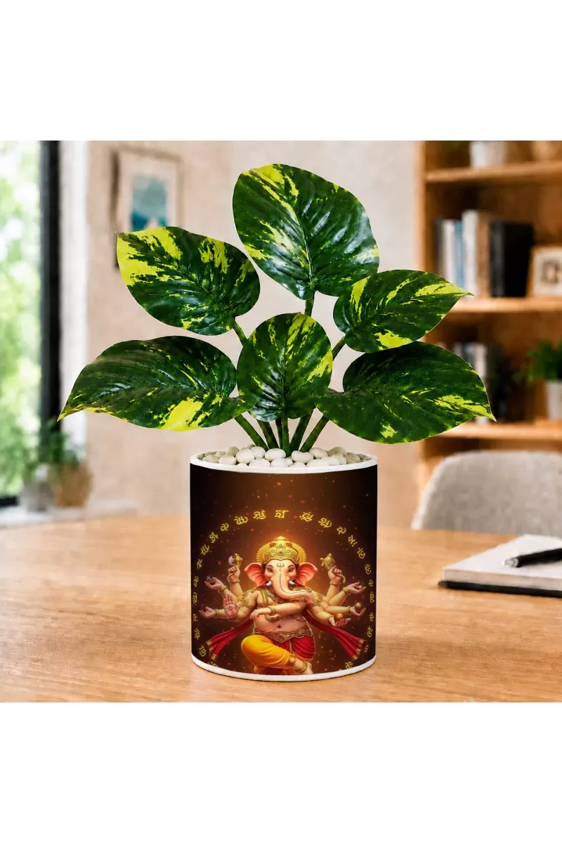 Artificial Tree Ceramic Photo Pot With White Stones 3x4 Inch (F166683)
