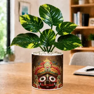 Artificial Tree Ceramic Photo Pot With White Stones 3x4 Inch (F166686)
