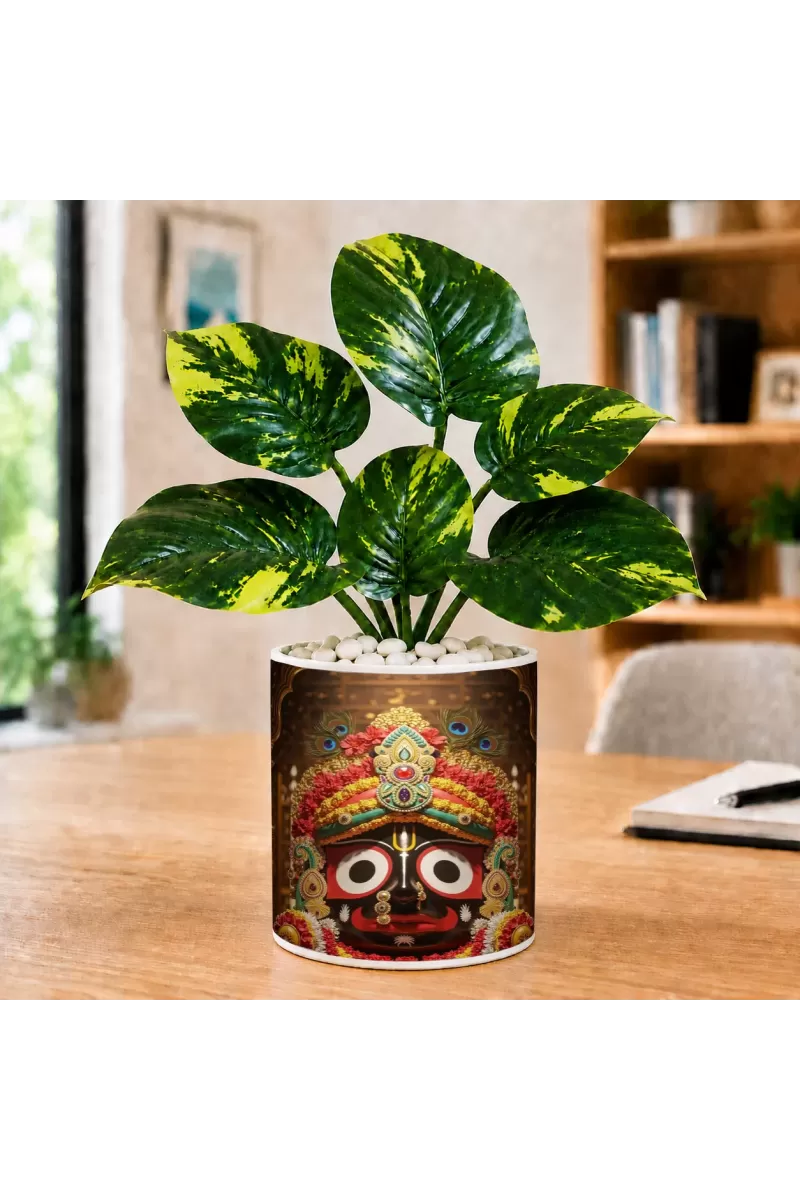 Artificial Tree Ceramic Photo Pot With White Stones 3x4 Inch (F166686)