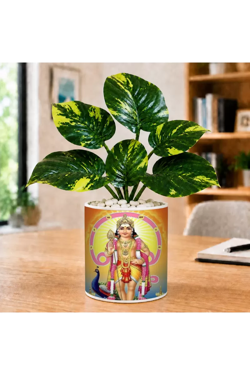 Artificial Tree Ceramic Photo Pot With White Stones 3x4 Inch (F166687)