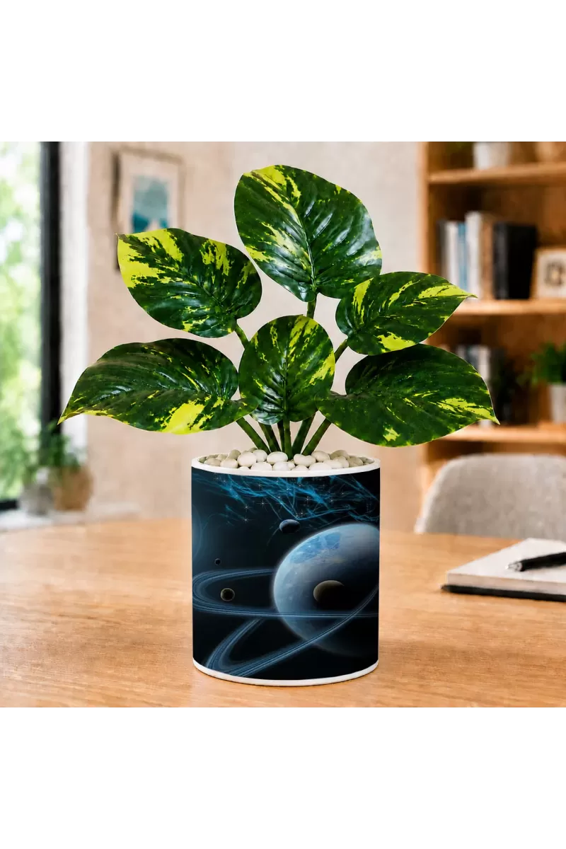 Artificial Tree Ceramic Photo Pot With White Stones 3x4 Inch (F166688)
