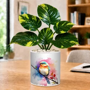 Artificial Tree Ceramic Photo Pot With White Stones 3x4 Inch (F166690)