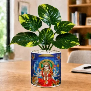 Artificial Tree Ceramic Photo Pot With White Stones 3x4 Inch (F166693)