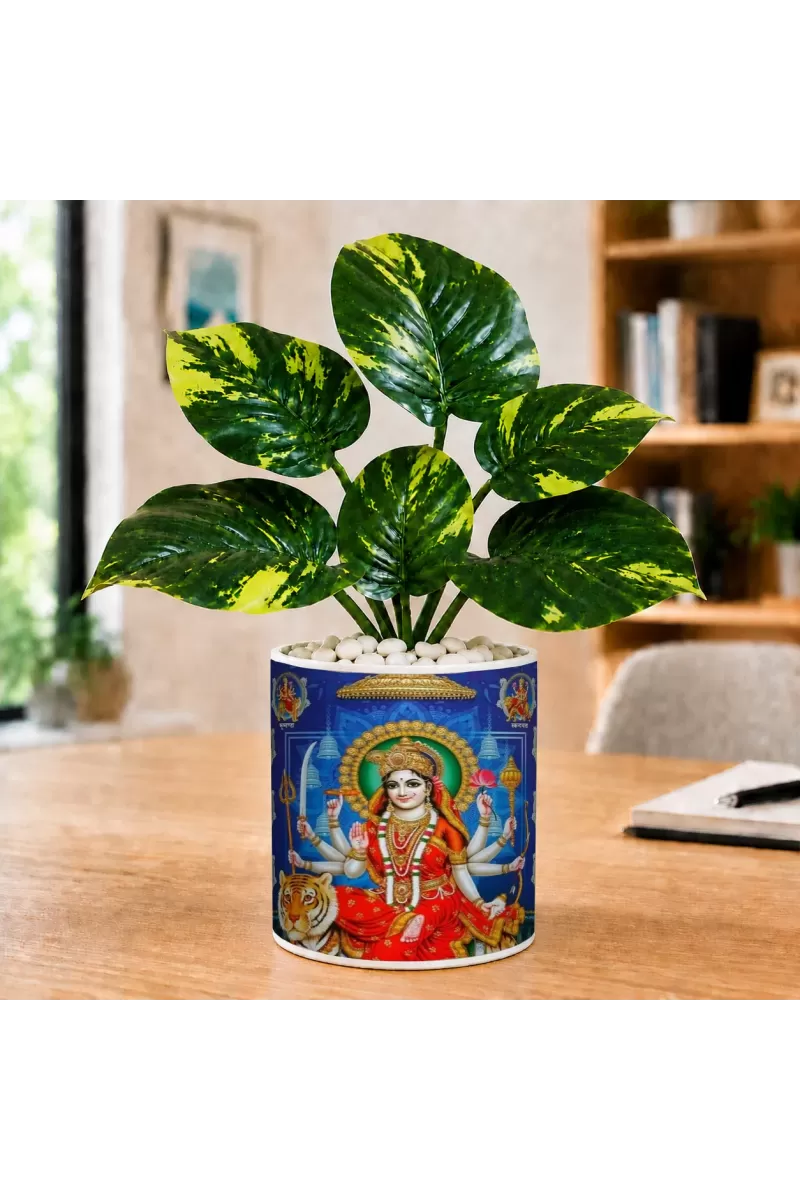 Artificial Tree Ceramic Photo Pot With White Stones 3x4 Inch (F166693)
