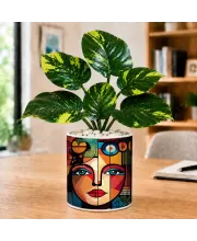 Artificial Tree Ceramic Photo Pot With White Stones 3x4 Inch (F166696)