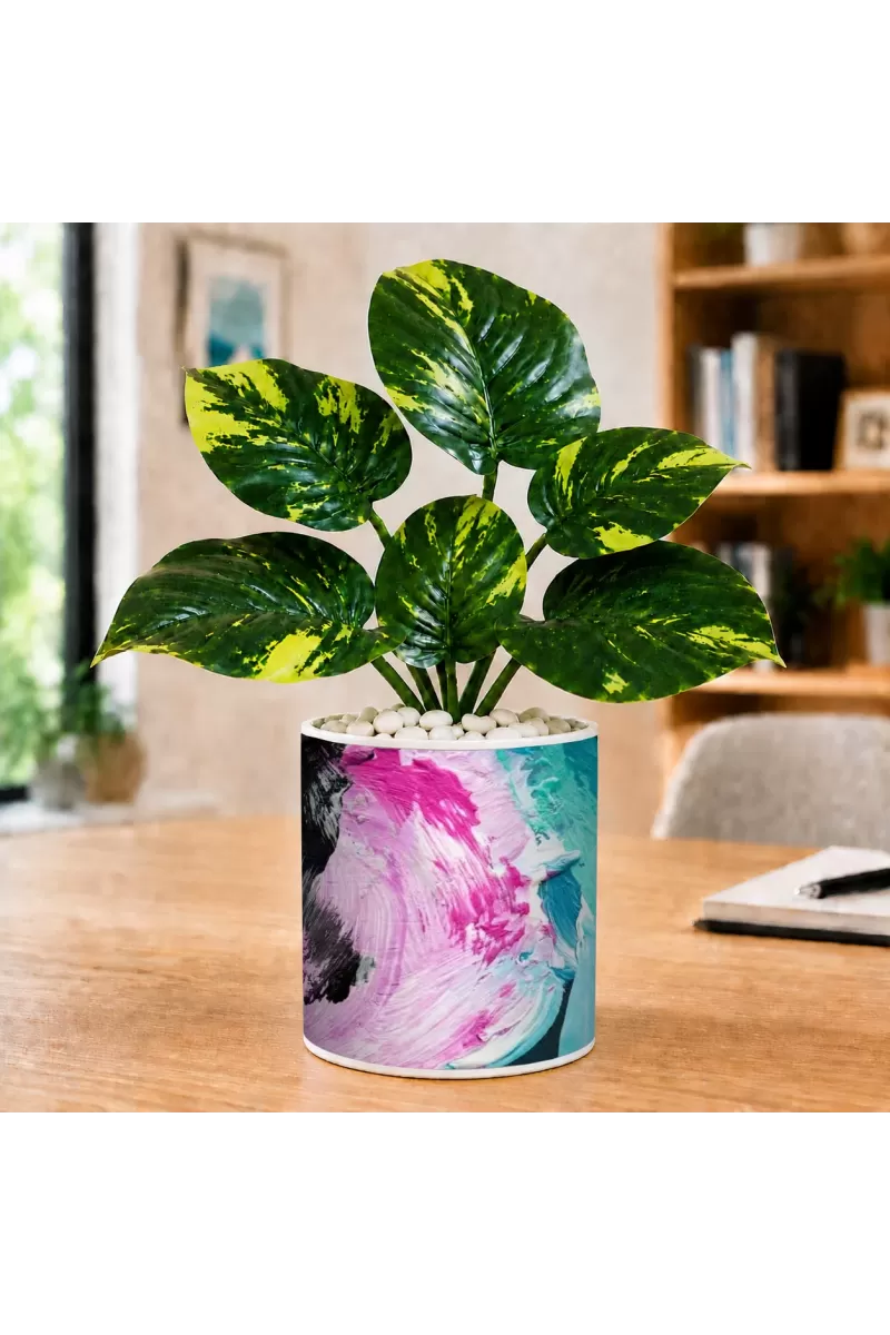 Artificial Tree Ceramic Photo Pot With White Stones 3x4 Inch (F166697)