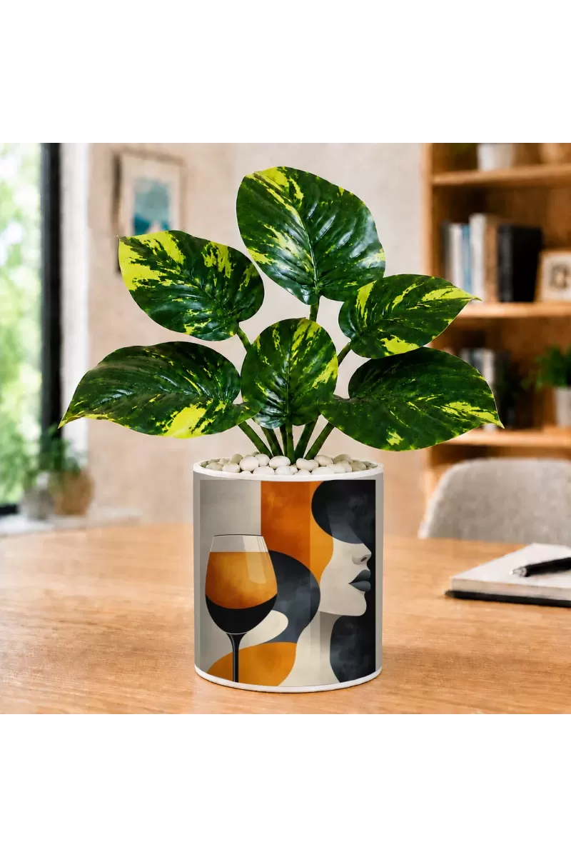 Artificial Tree Ceramic Photo Pot With White Stones 3x4 Inch (F166698)