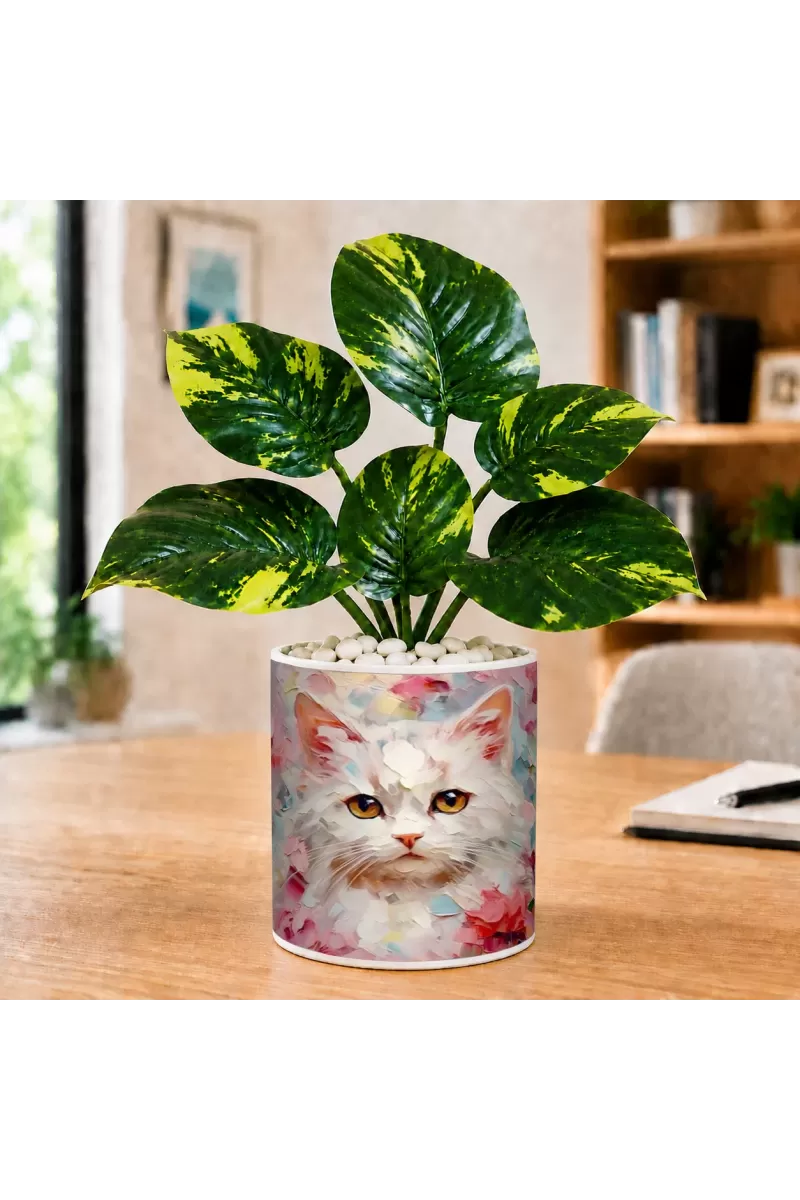 Artificial Tree Ceramic Photo Pot With White Stones 3x4 Inch (F166699)