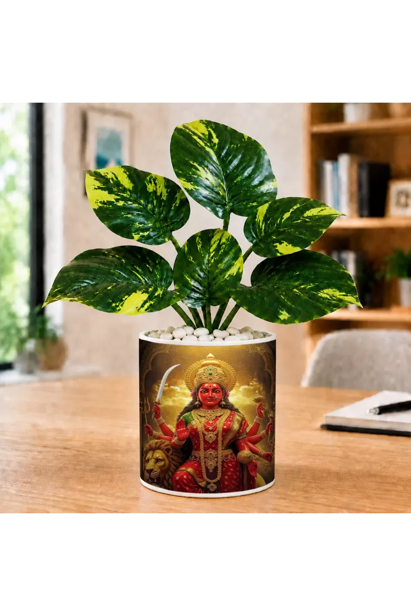 Artificial Tree Ceramic Photo Pot With White Stones 3x4 Inch (F166703)