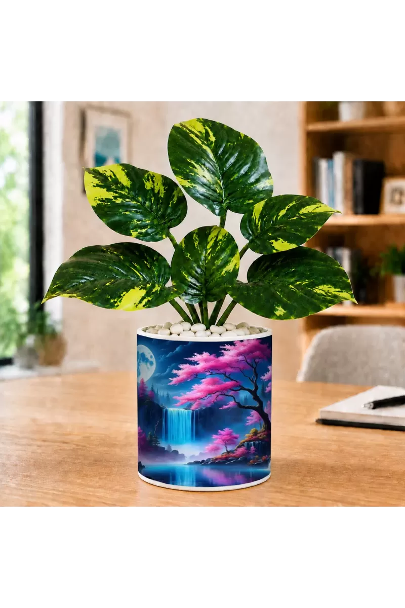 Artificial Tree Ceramic Photo Pot With White Stones 3x4 Inch (F166704)