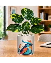 Artificial Tree Ceramic Photo Pot With White Stones 3x4 Inch (F166707)