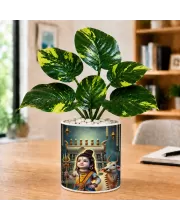 Artificial Tree Ceramic Photo Pot With White Stones 3x4 Inch (F166709)