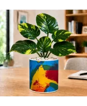Artificial Tree Ceramic Photo Pot With White Stones 3x4 Inch (F166713)