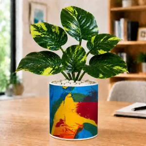 Artificial Tree Ceramic Photo Pot With White Stones 3x4 Inch (F166713)