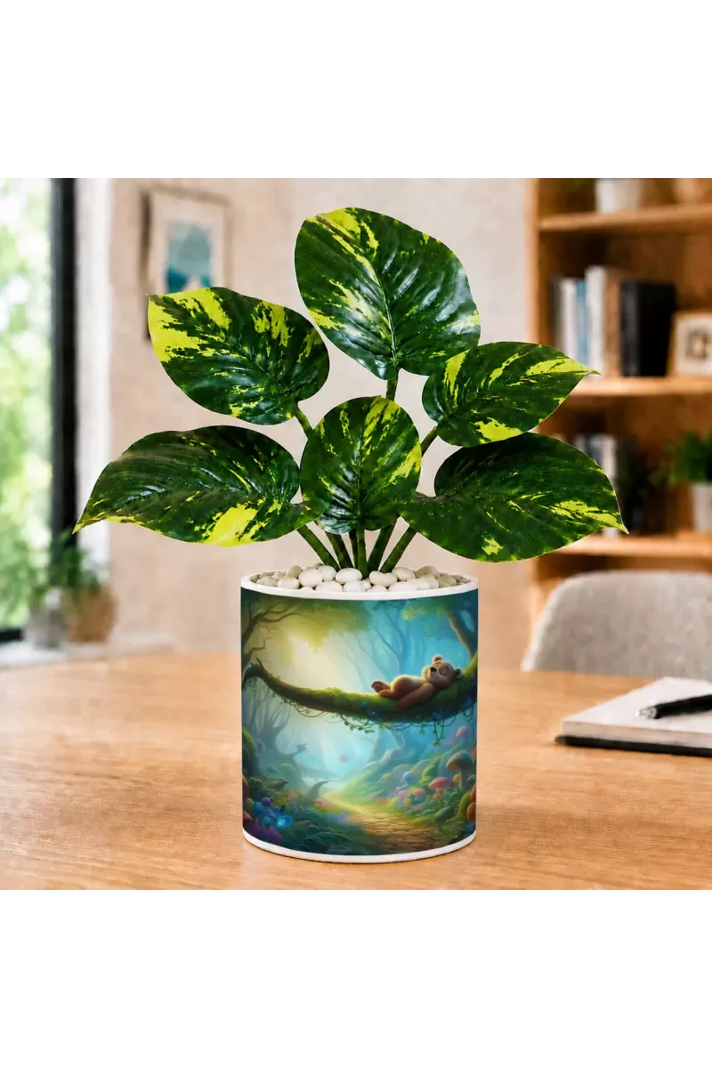 Artificial Tree Ceramic Photo Pot With White Stones 3x4 Inch (F166714)