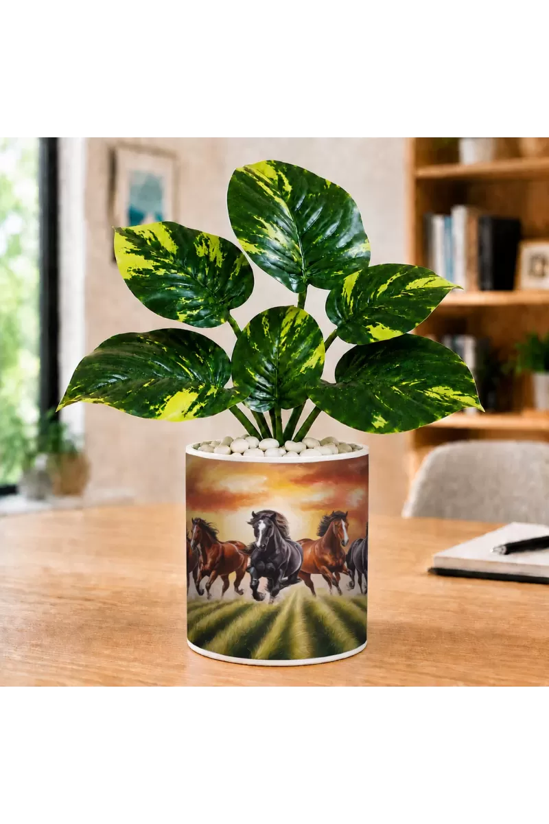 Artificial Tree Ceramic Photo Pot With White Stones 3x4 Inch (F166715)