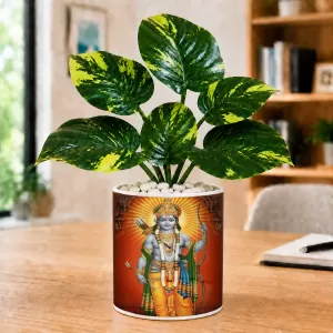 Artificial Tree Ceramic Photo Pot With White Stones 3x4 Inch (F166716)