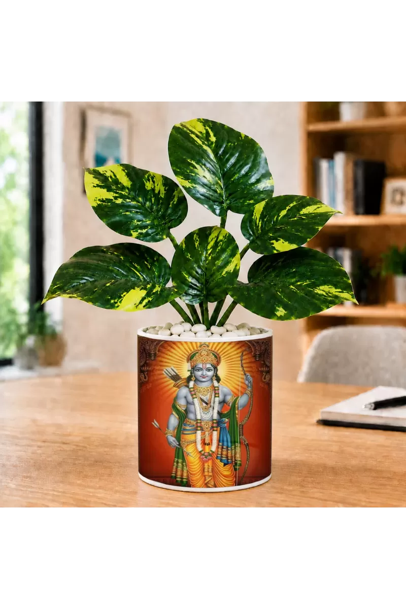 Artificial Tree Ceramic Photo Pot With White Stones 3x4 Inch (F166716)