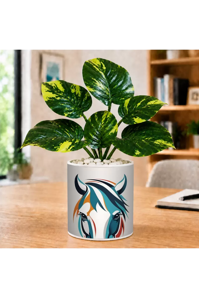 Artificial Tree Ceramic Photo Pot With White Stones 3x4 Inch (F166717)