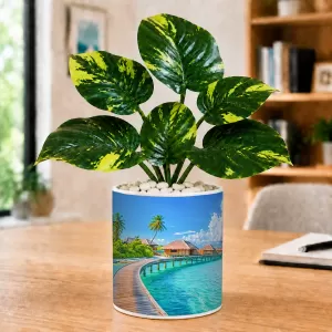 Artificial Tree Ceramic Photo Pot With White Stones 3x4 Inch (F166718)