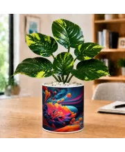 Artificial Tree Ceramic Photo Pot With White Stones 3x4 Inch (F166720)