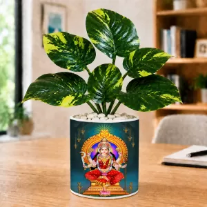 Artificial Tree Ceramic Photo Pot With White Stones 3x4 Inch (F166725)