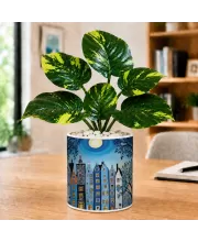 Artificial Tree Ceramic Photo Pot With White Stones 3x4 Inch (F166727)